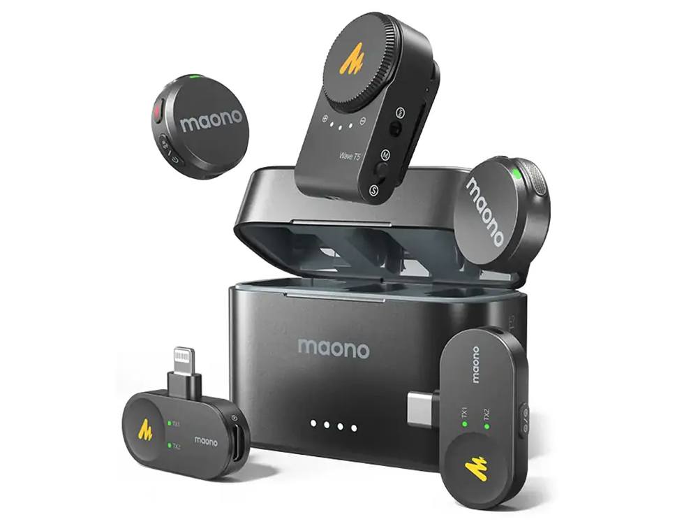 MAONO WAVE T5 Wireless Lavalier Microphone (2 MICS) (Camera, Lightning and Type-C)