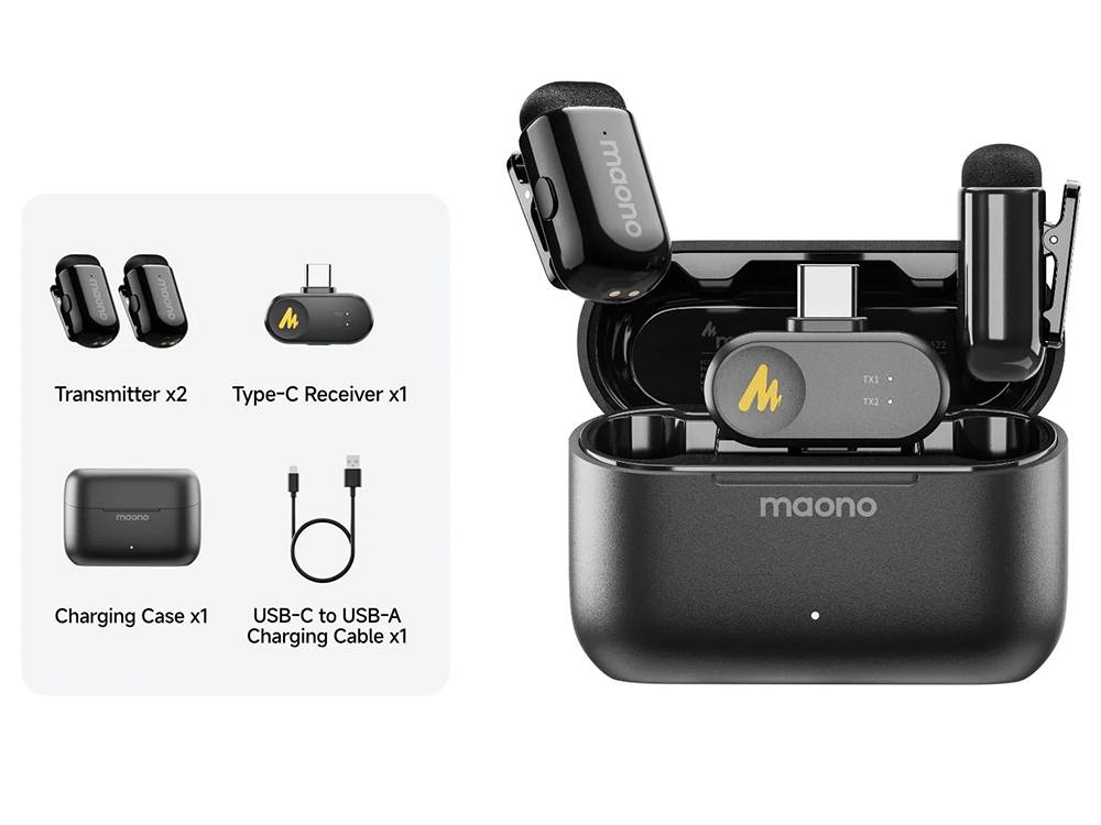 MAONO WAVE T1 MINI Wireless Microphone (2 MICS) (Type-C with Charging Case)