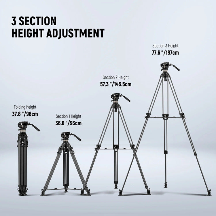 NEEWER LL55 197cm Carbon Fiber Video Tripod with Fluid Head