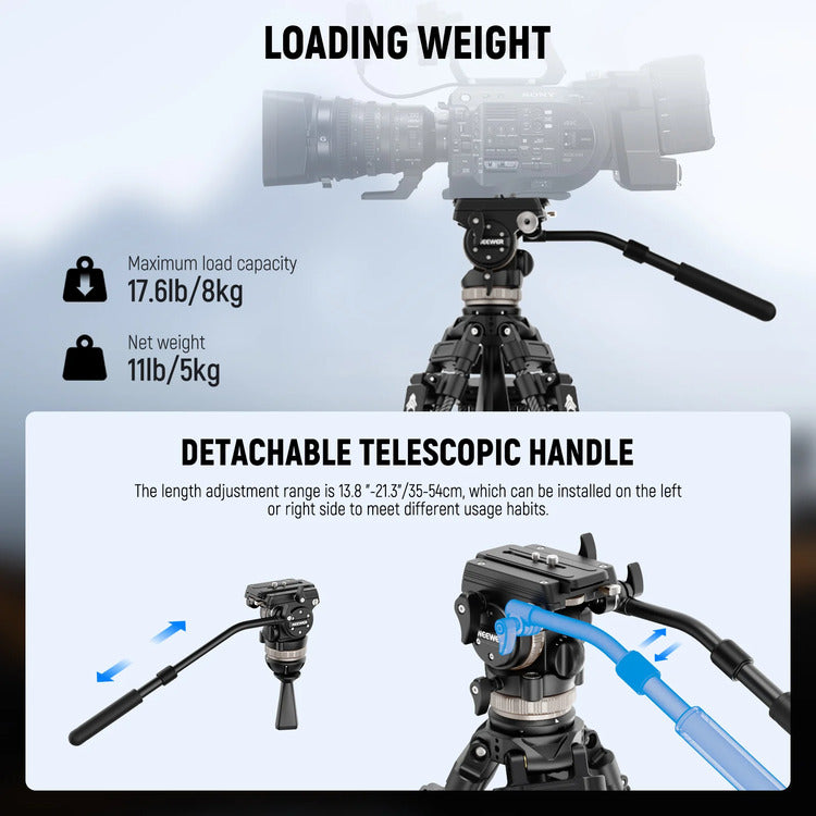 NEEWER LL55 197cm Carbon Fiber Video Tripod with Fluid Head