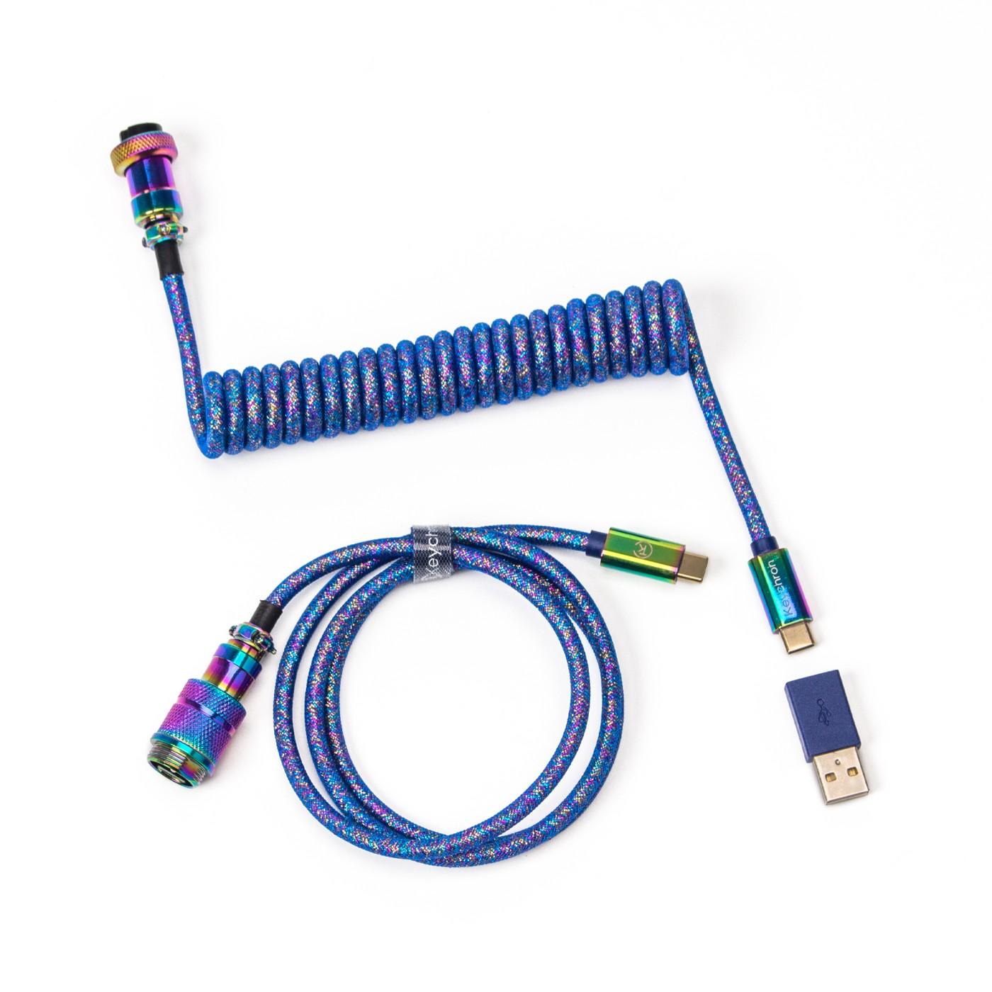 Keychron Premium Coiled Aviator Angled Cable (Rainbow / Blue)
