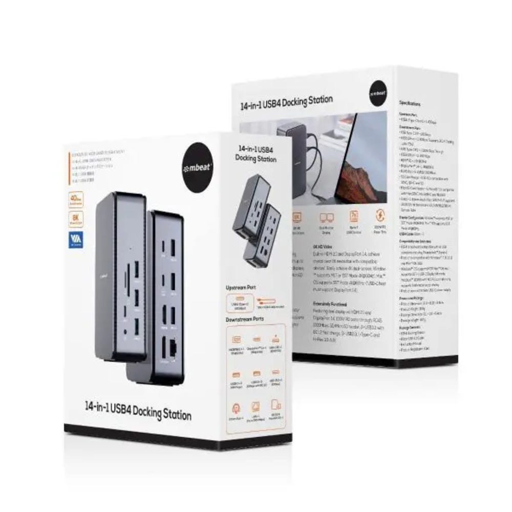 Mbeat 14 in 1 USB4 Docking Station with 8K Video 40Gbps Data (Space Grey)