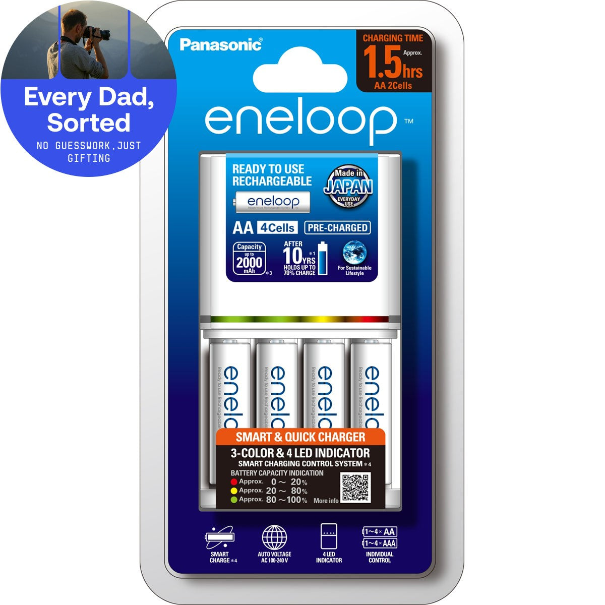 Panasonic Eneloop Quick Charger with 4x AA Batteries 2000mAh