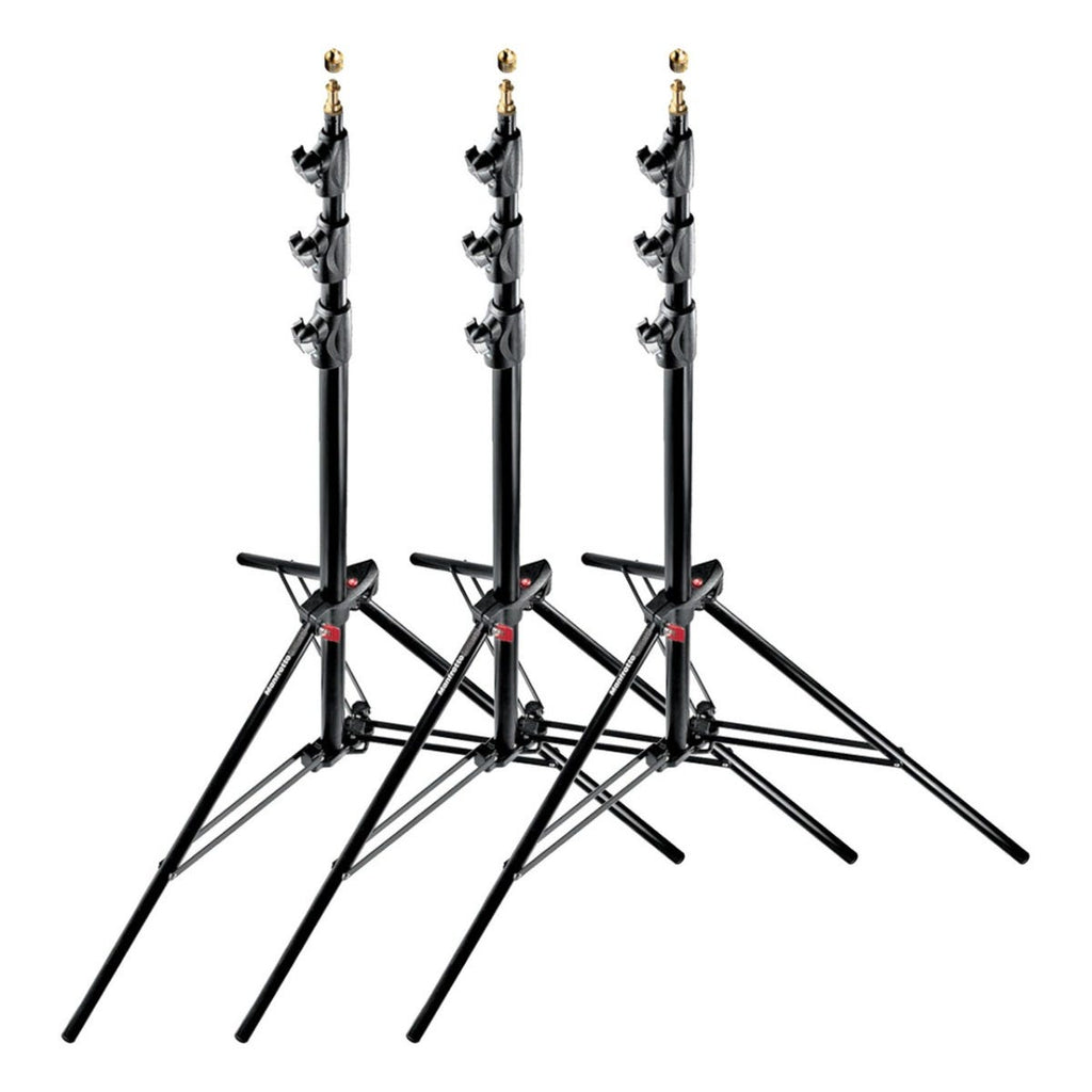 Manfrotto 1004BAC-3 Light Stands - Air Cushioned - Stackable - Black Aluminium - Pack of 3