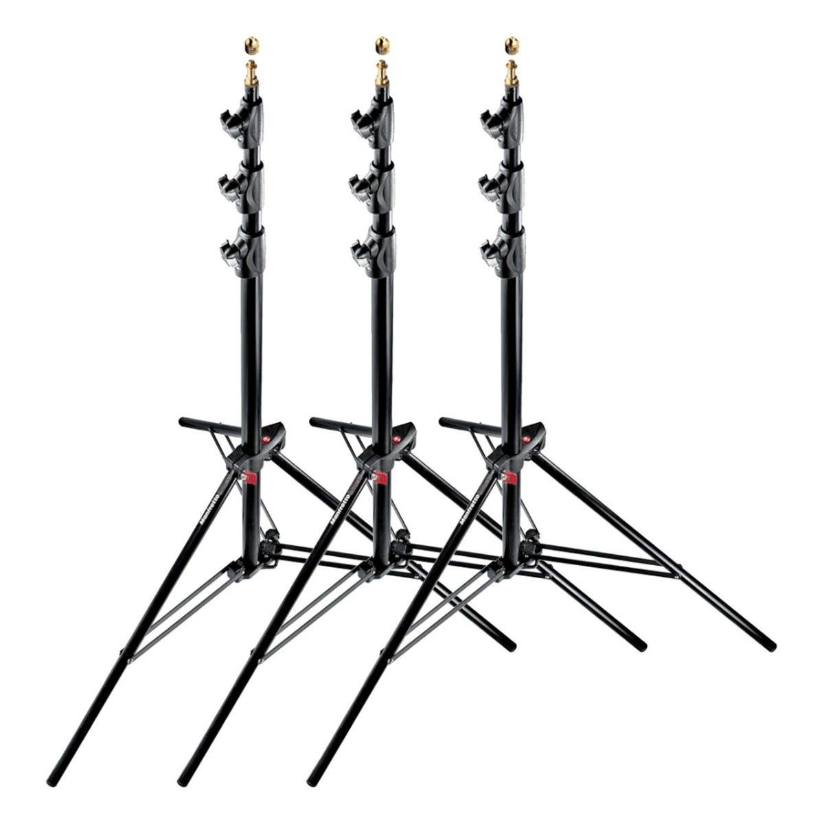 Manfrotto 1004BAC-3 Light Stands - Air Cushioned - Stackable - Black Aluminium - Pack of 3