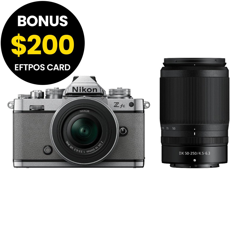 Nikon Z fc Body Natural Grey with Nikkor Z 16-50mm VR and Z 50-250mm VR Lens