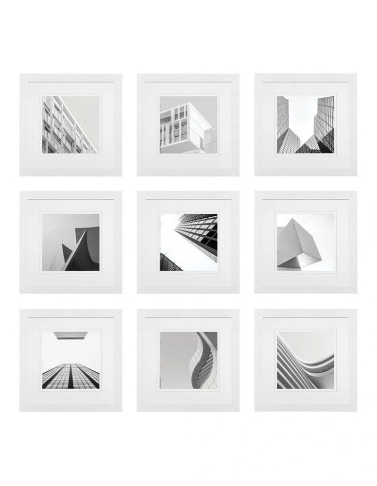 Gallery Wall Set - 9 Square White Photo Frames 