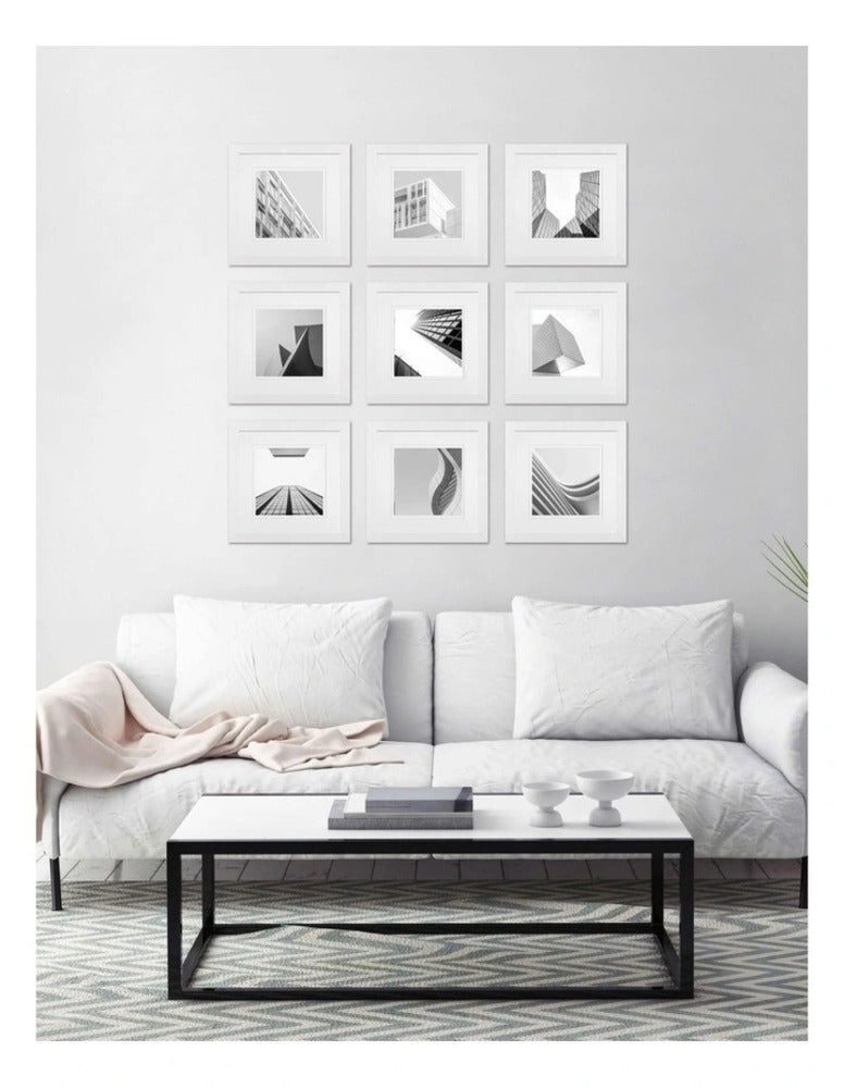 Gallery Wall Set - 9 Square White Photo Frames 