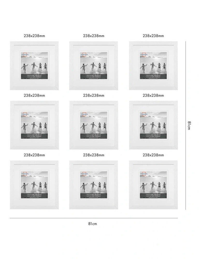 Gallery Wall Set - 9 Square White Photo Frames 