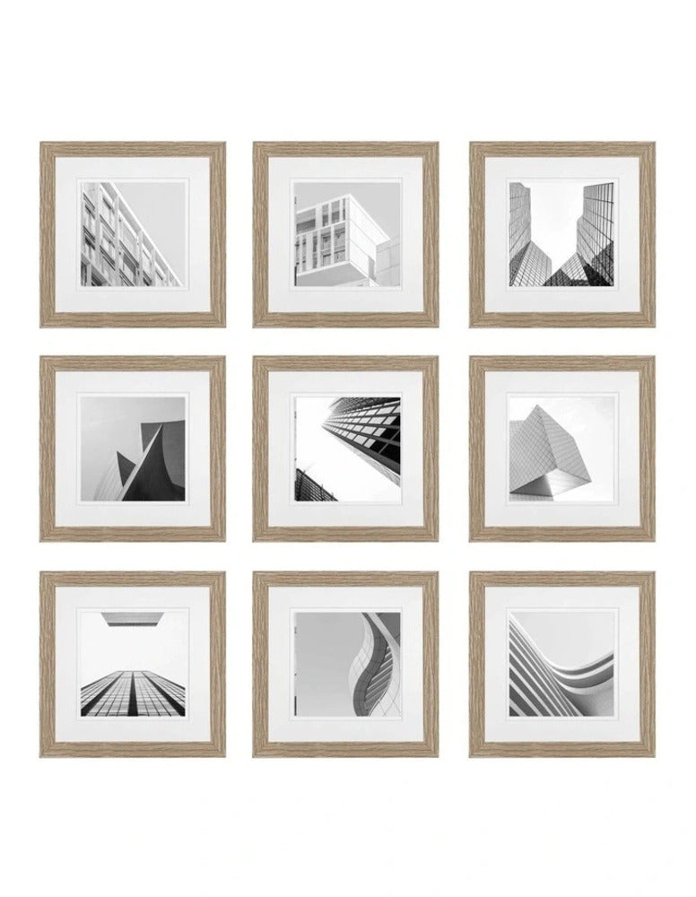 Gallery Wall Set - 9 Square Natural Oak Photo Frames