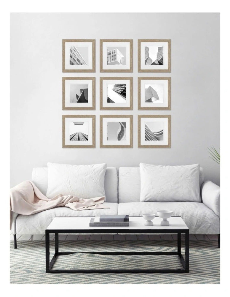 Gallery Wall Set - 9 Square Natural Oak Photo Frames