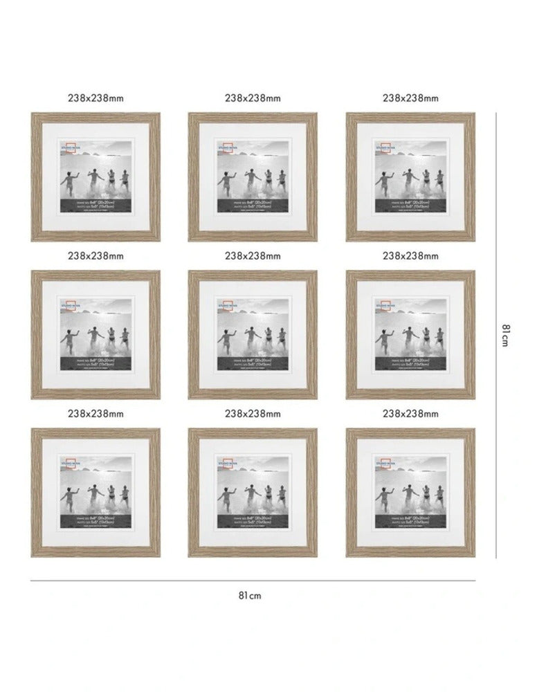 Gallery Wall Set - 9 Square Natural Oak Photo Frames
