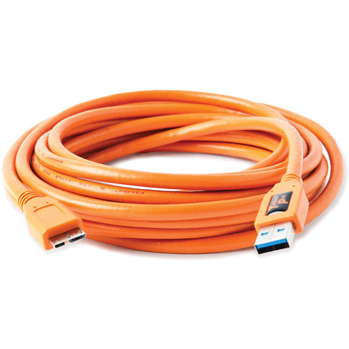 TetherPro USB 3.0 Male Type-A to USB 3.0 Micro-B 15'/4.6m in Orange Hi-ViS  Tether Tools