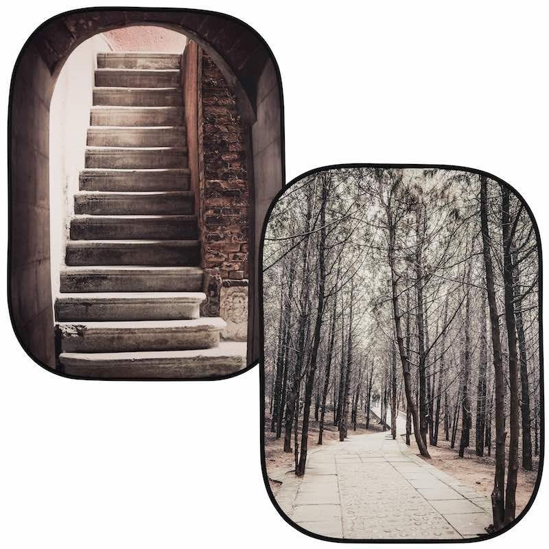 Lastolite Collapsible Background 1.5 x 2.1m - Stone Steps / Winter Trees