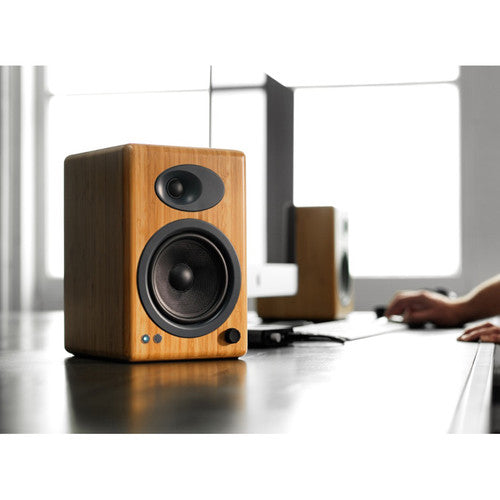Audioengine A5+ Wireless Bookshelf Speakers with DS2 Speaker Stands (Bamboo)