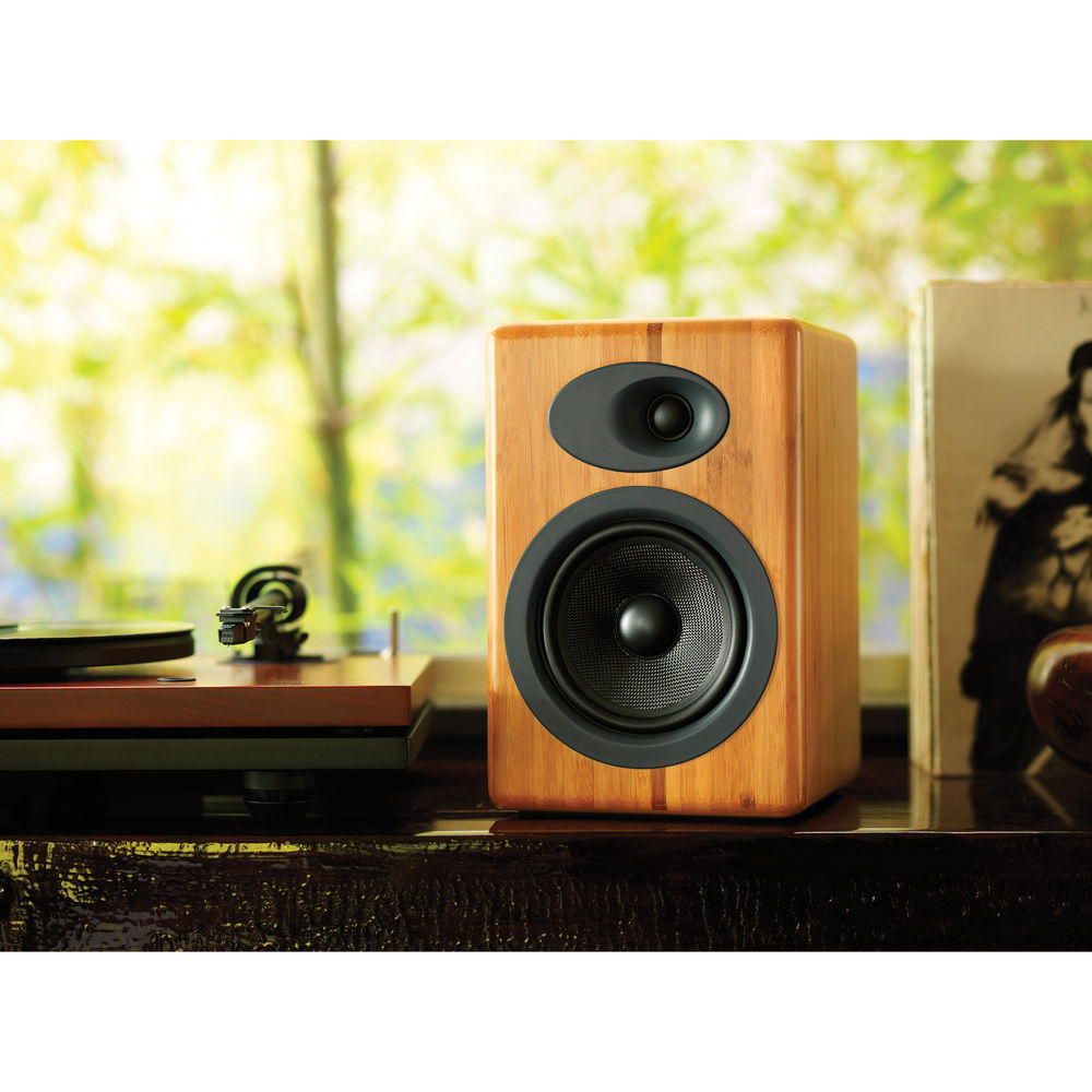 Audioengine A5+ Wireless Bookshelf Speakers with DS2 Speaker Stands (Bamboo)