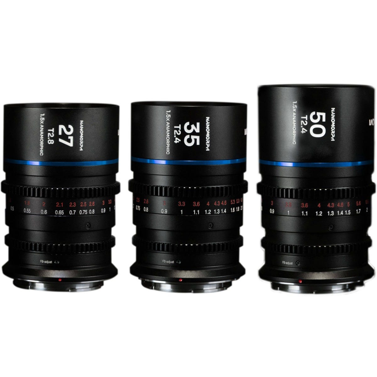 Laowa NanomorphS35 Prime3 Anamorphic Lens Bundle (PL/EF Mounts, Blue Flare)