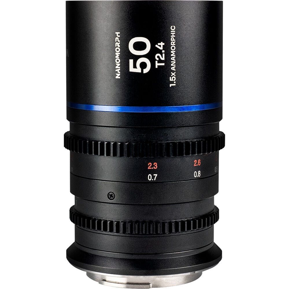 Laowa Nanomorph 50mm T2.4 1.5X S35 Anamorphic Lens - Arri PL (Default) and EF Mount (Blue)