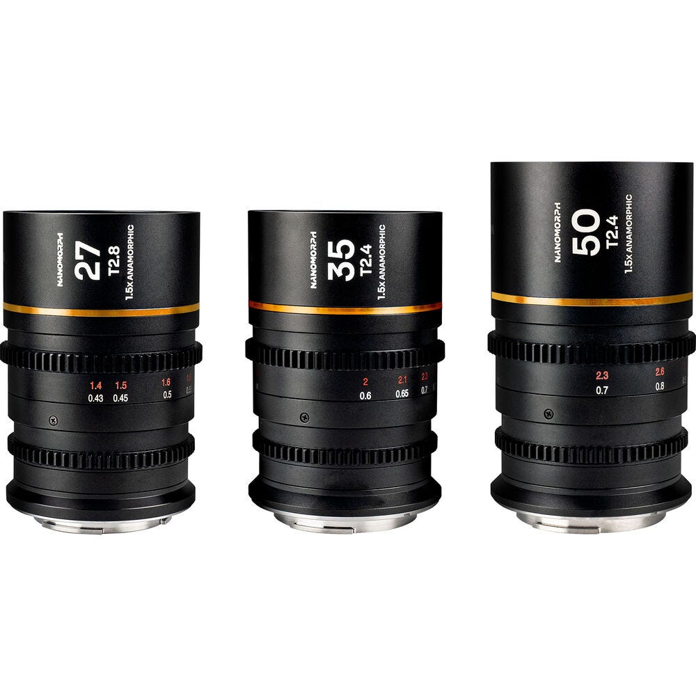  -Laowa Nanomorph S35 Prime 3 Anamorphic Lens Bundle (27mm, 35mm, 50mm) - DL Mount (Amber)