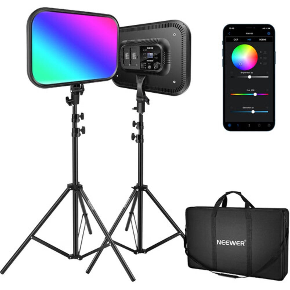 NEEWER RGB168 Diffused LED Video Light with Light Stand - 2 Pack