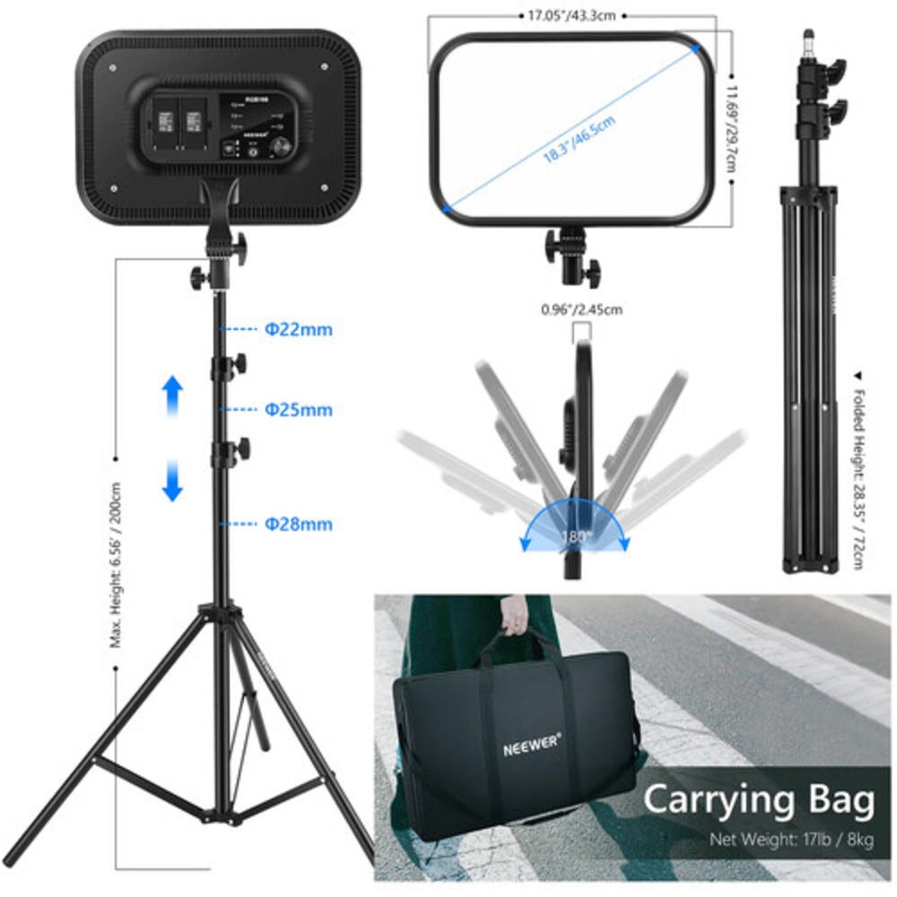 NEEWER RGB168 Diffused LED Video Light with Light Stand - 2 Pack