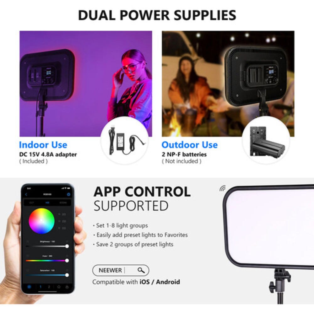 NEEWER RGB168 Diffused LED Video Light with Light Stand - 2 Pack