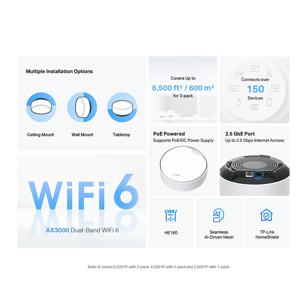 TP-Link Deco X50 PoE Whole Home Mesh WiFi System (3 Pack)