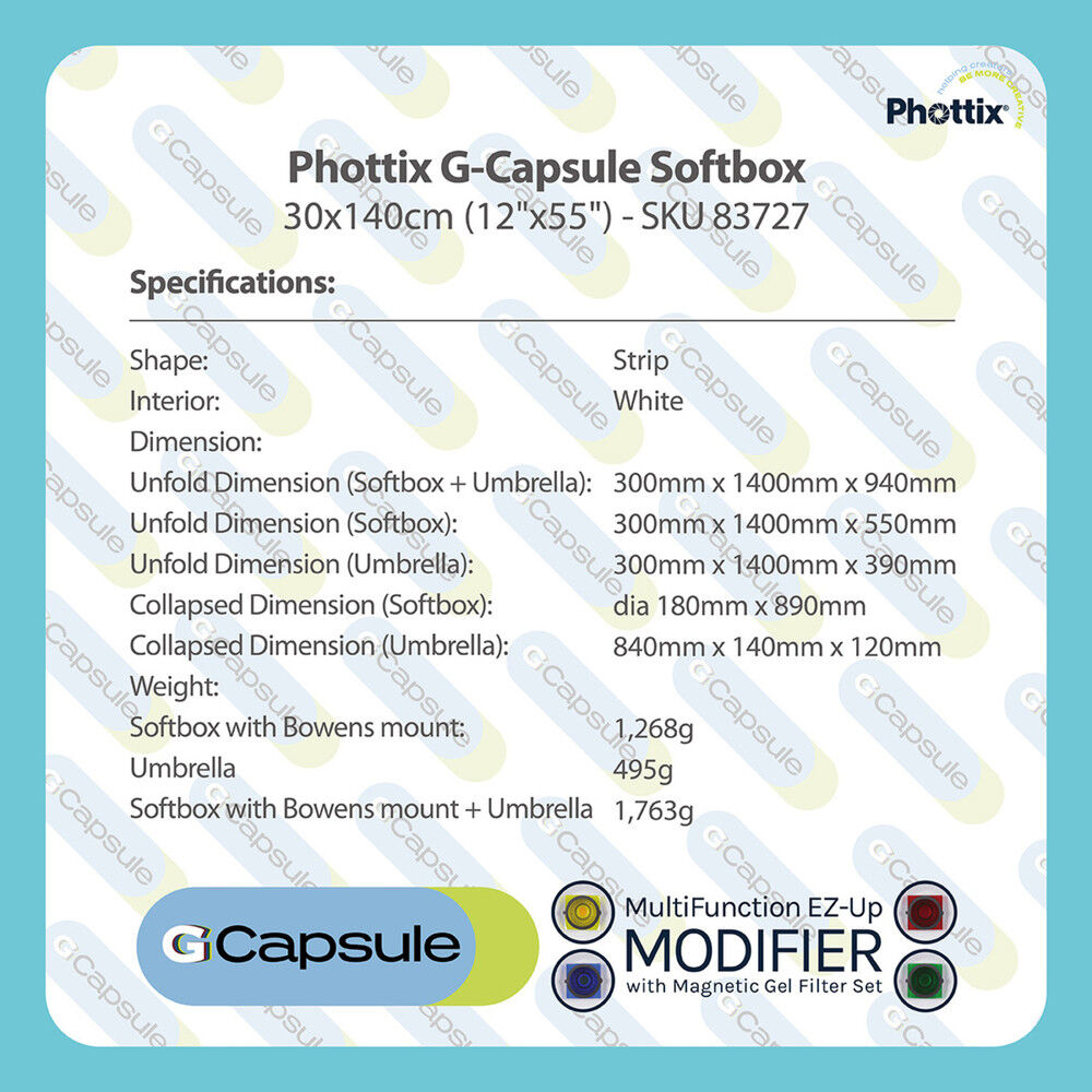 Phottix - G-Capsule Rectangle Softbox Kit -Strip-30x140cm