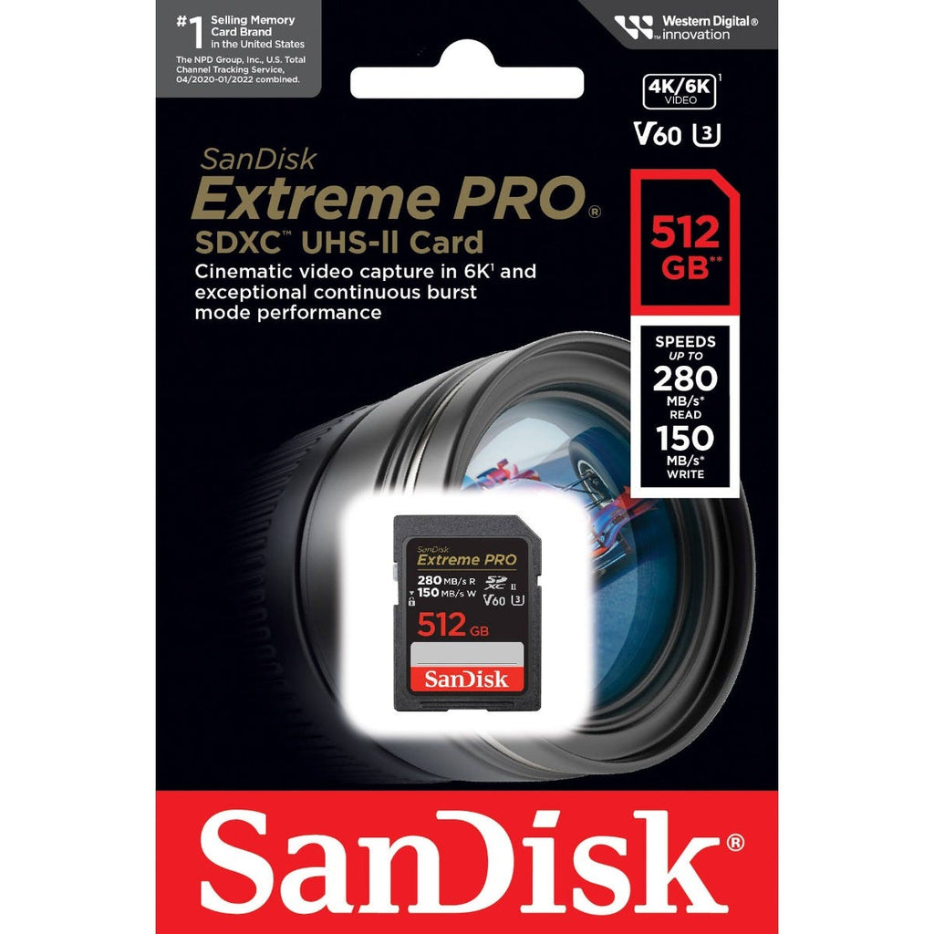 SanDisk Extreme Pro SDXC 512GB 280MB/s R 100MB/s V60 U3 C10 UHS-II Card
