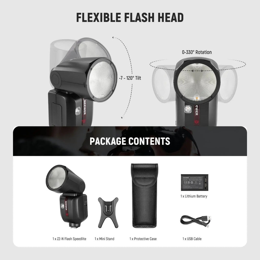 NEEWER Z2-N TTL Round Head Flash Speedlite with Lithium Battery - Nikon