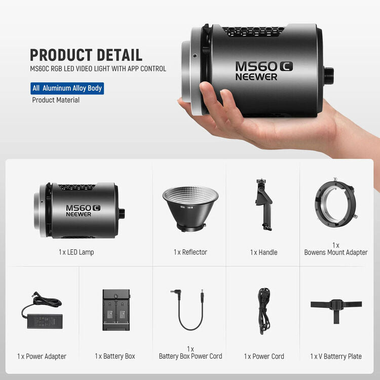 NEEWER MS60C RGB LED Video Light with App Control v2