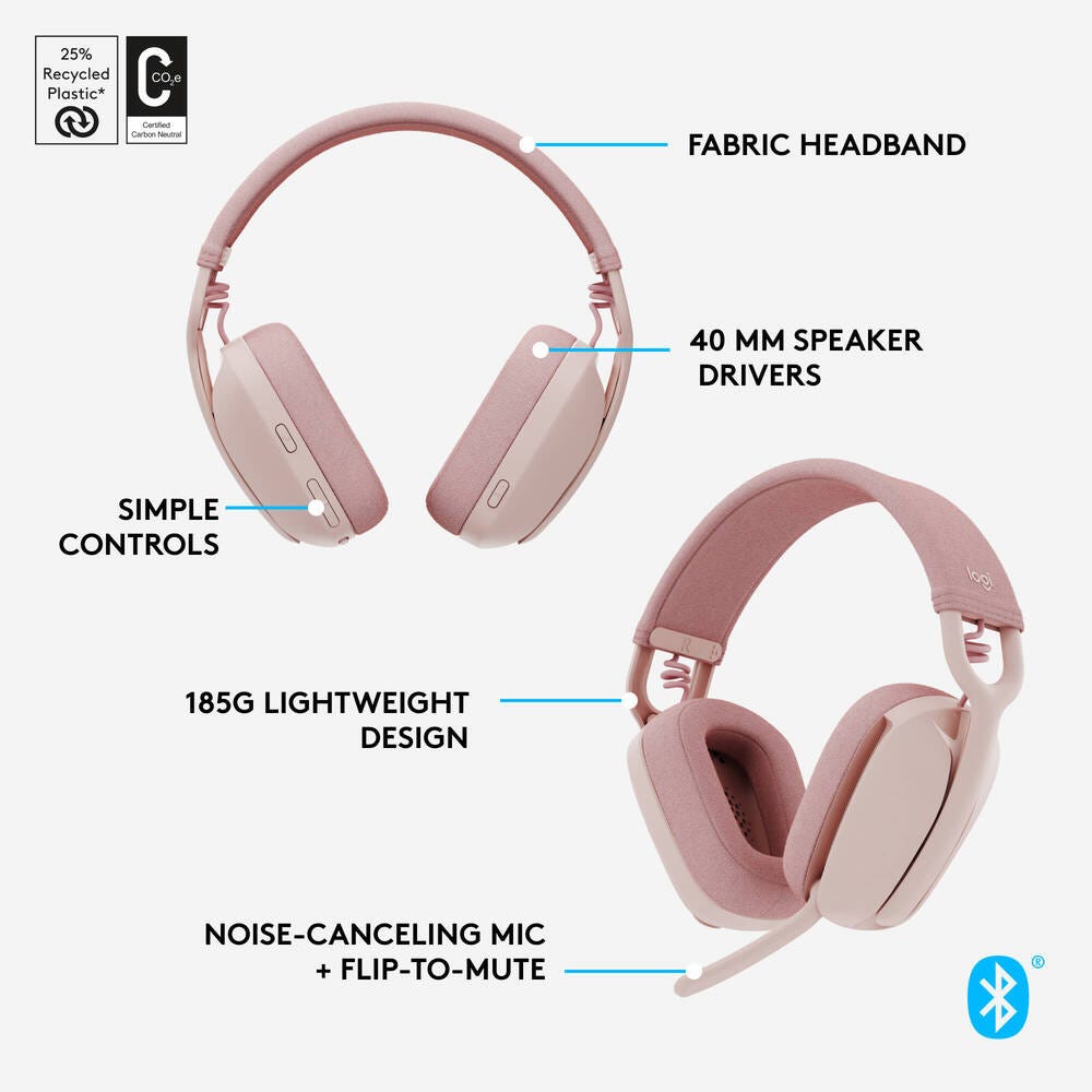 Logitech Zone Vibe 100 Wireless Headset (Rose)