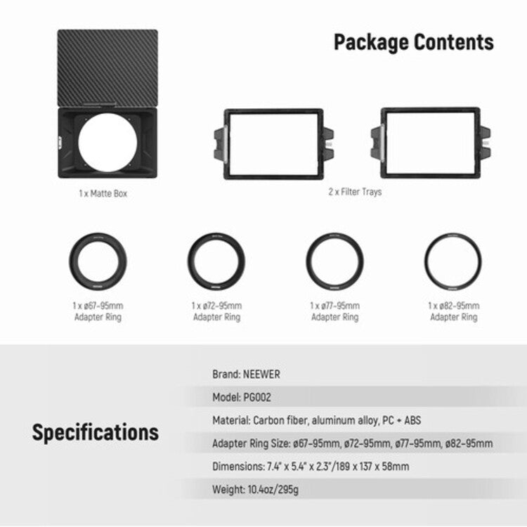 NEEWER PG002 Mini Mattebox with 4x5.65 Filter Tray & 67/72/77/82 Adapter Ring