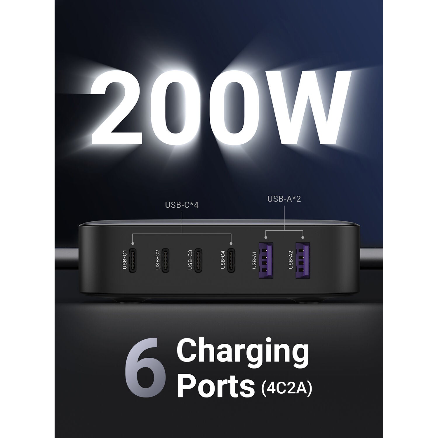 Ugreen Nexode 200W USB-C GaN 6 Ports Desktop Charger