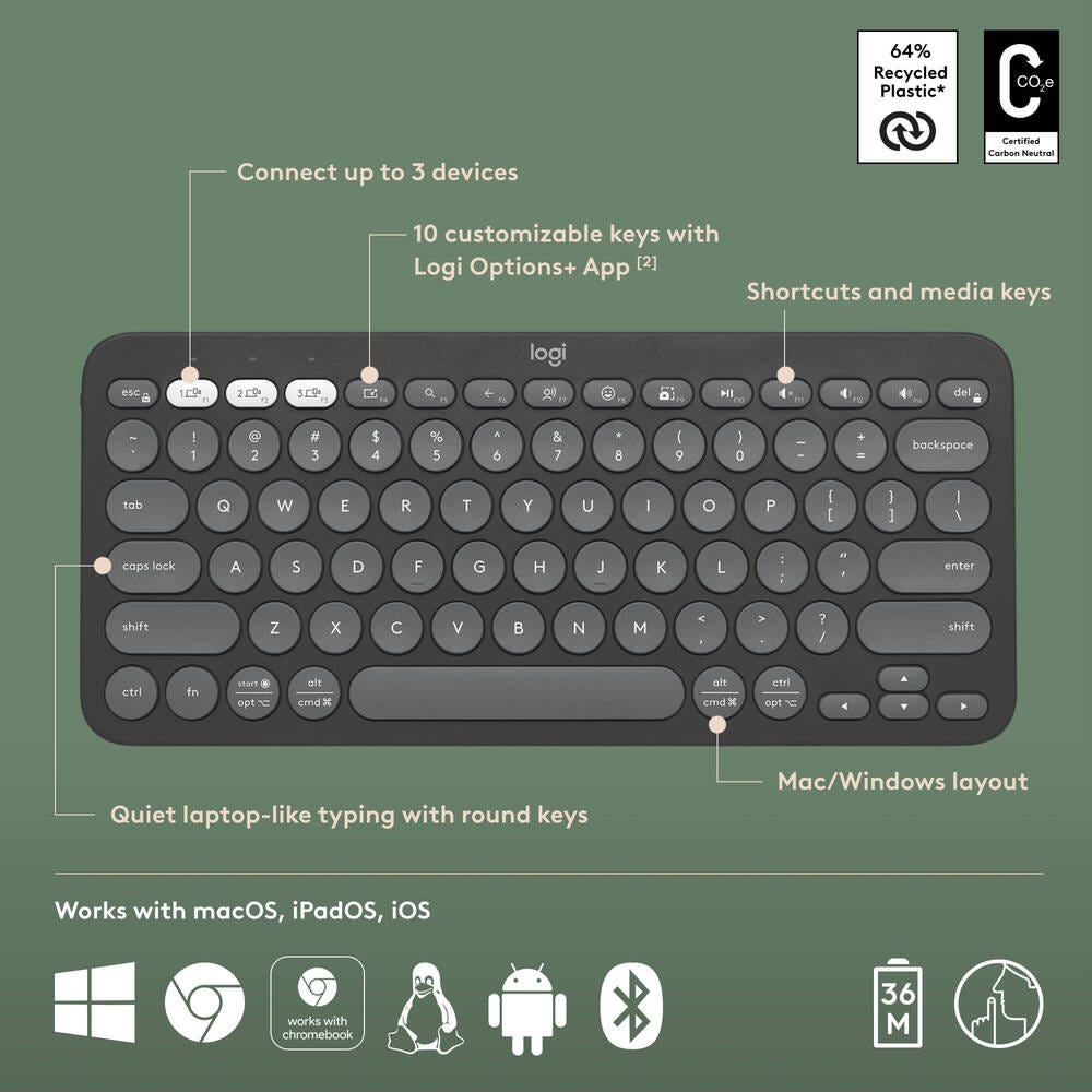Logitech K380s Pebble Keys 2 (Tonal Graphite)