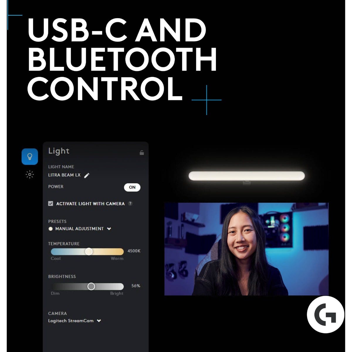 Logitech G Litra Beam LX Dual-Sided RGB Streaming Key Light