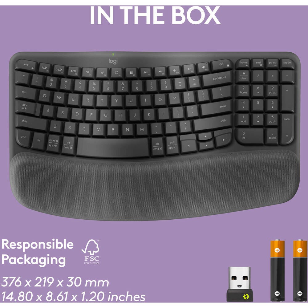 Logitech Wave Keys Wireless Ergonomic Keyboard (Graphite)
