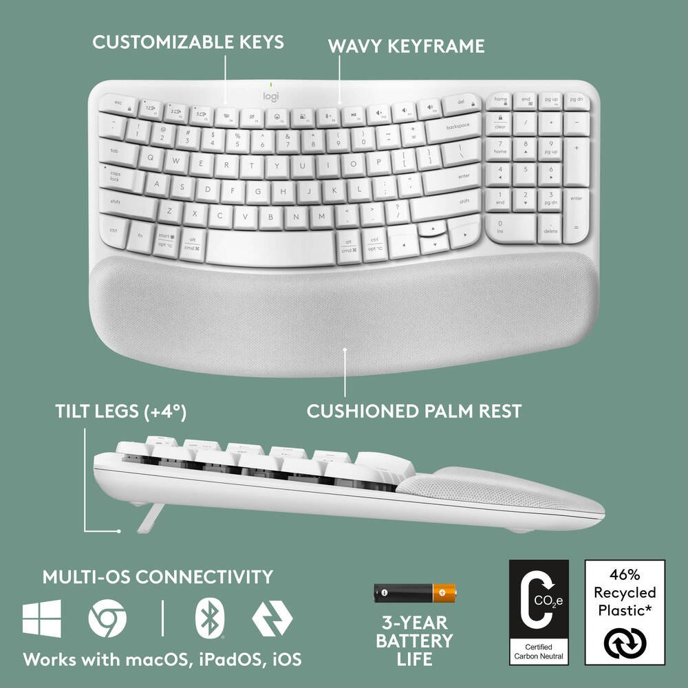 Logitech Wave Keys Wireless Ergonomic Keyboard (Off White)