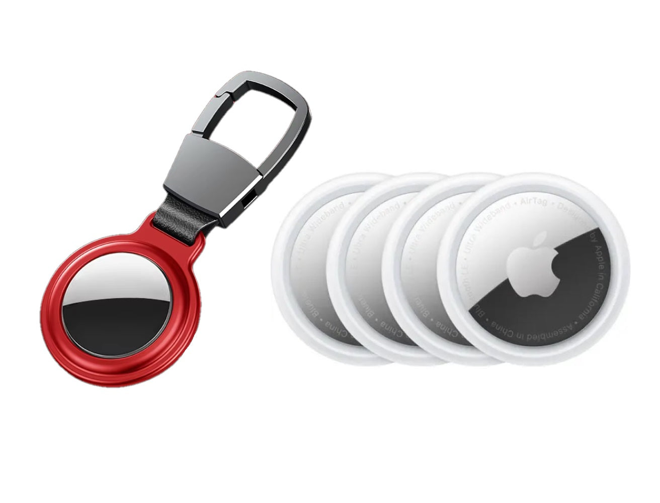 Apple AirTag 4 Pack with Magnetic Metal Cover Key Ring (Red)