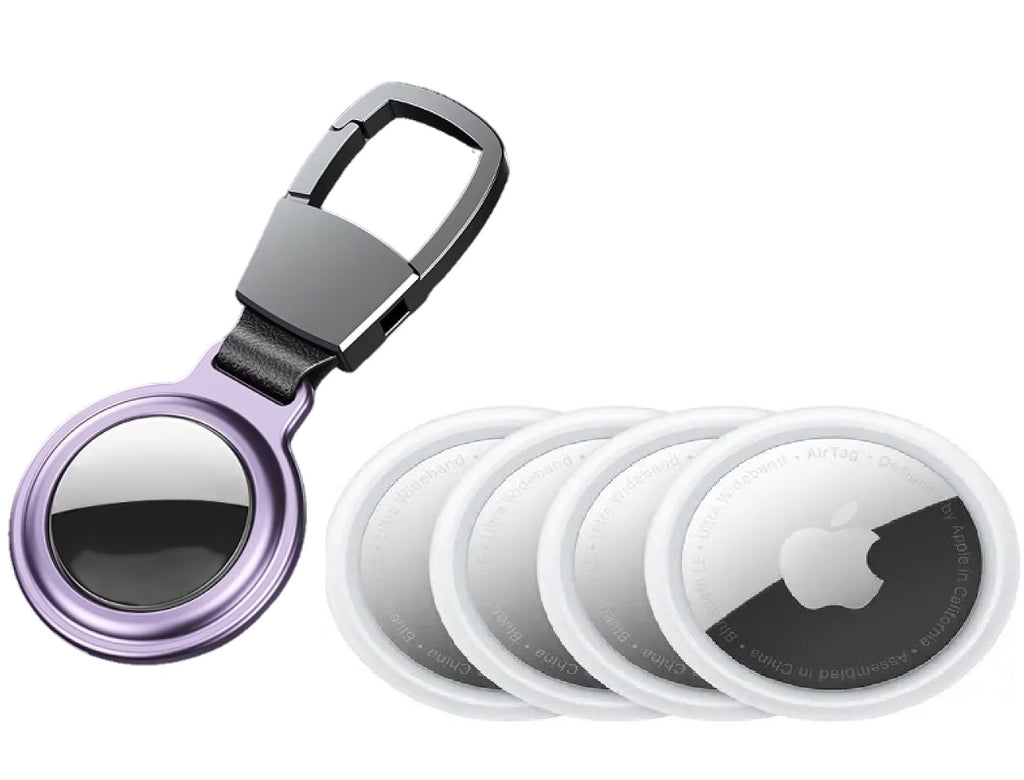 Apple AirTag 4 Pack with Magnetic Metal Cover Key Ring (Purple)