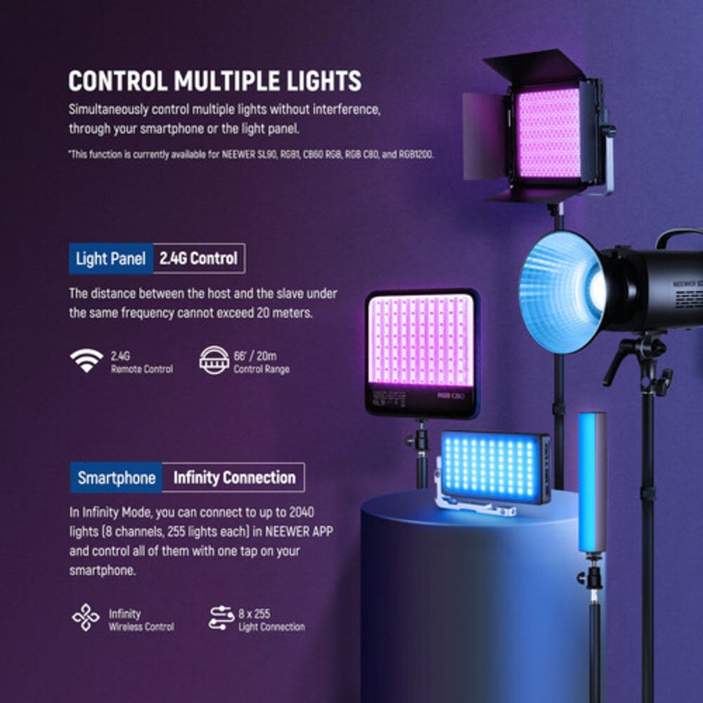 NEEWER RGB1200 LED Video Light with Light Stand - 2 Pack