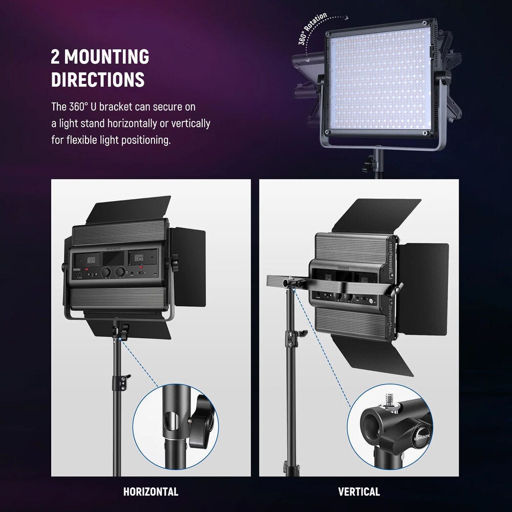 NEEWER RGB1200 LED Video Light with Light Stand - 2 Pack
