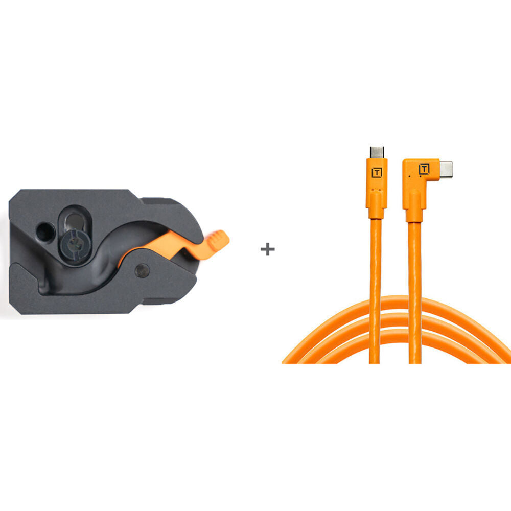 Tether Tools Tetherguard Leverlock Plate + USB-C 4.6m Orange Right Angle Org Kit 