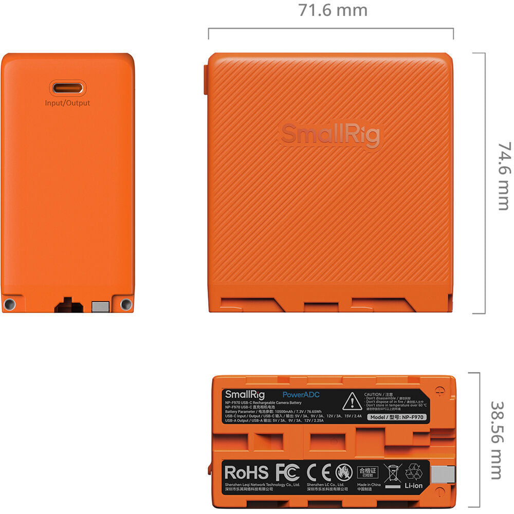 SmallRig NP-F970 USB-C Rechargeable Camera Battery (Orange) 4576