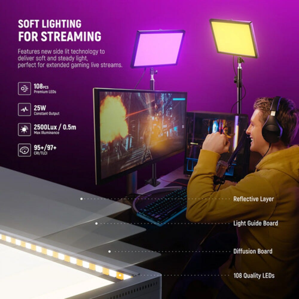NEEWER GL25C RGB Streaming Key Panel Light with Desk Stand
