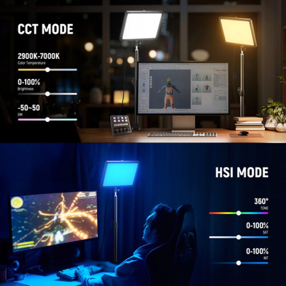 NEEWER GL25C RGB Streaming Key Panel Light with Desk Stand