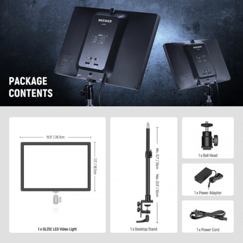 NEEWER GL25C RGB Streaming Key Panel Light with Desk Stand