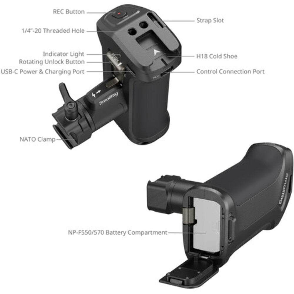 SmallRig Rotating Side Handle with Trigger REC for Selected Canon / Blackmagic Design Cameras 5235