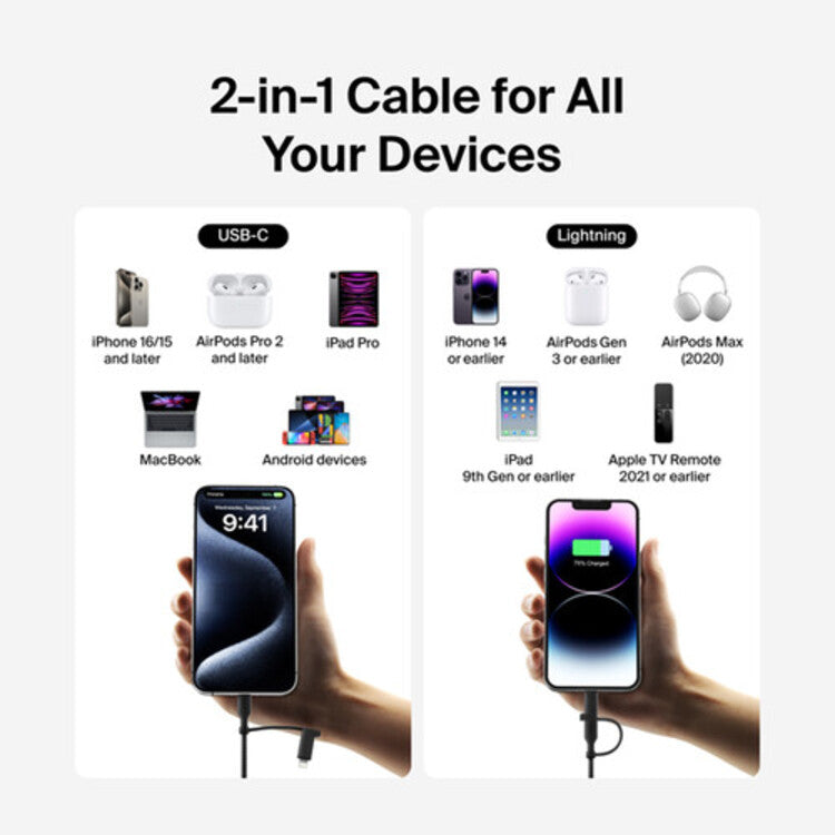Belkin BoostCharge Pro 1.5m 2 in 1 Cable with USB-C and Lightning Connector (Black) 