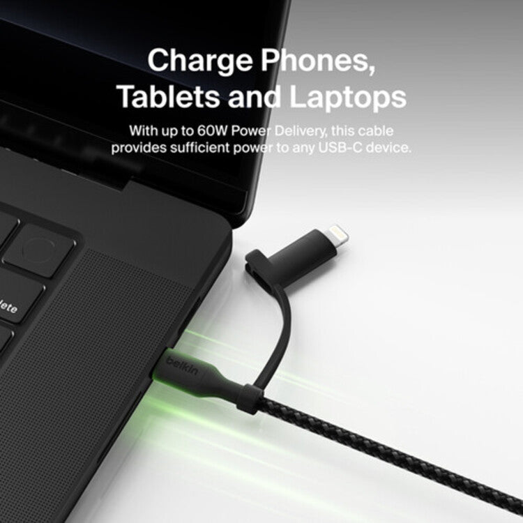 Belkin BoostCharge Pro 1.5m 2 in 1 Cable with USB-C and Lightning Connector (Black) 